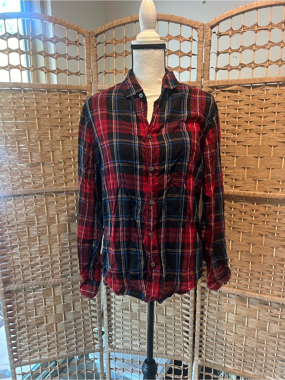 Marc by Marc Jacobs Women's Red and Navy Plaid Button-Down Shirt